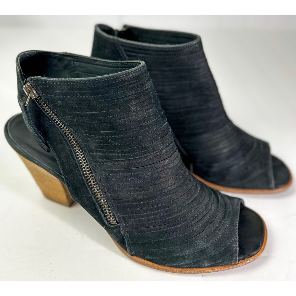 Paul Green Black Cayanne Leather Back Strap Block Heel Booties, Sz 10.5US / 8UK